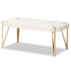 Baxton Studio Kassa Contemporary Glam and Luxe Brushed Gold Metal and White Finished Wood Coffee Table